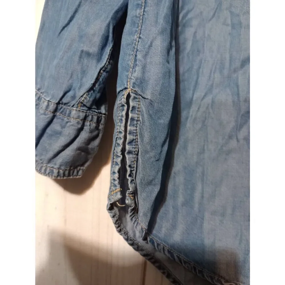 Justice Shirt Girls 10 Blue Chambray Button Front‎ Beaded